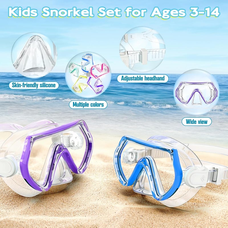 ZipAura Snorkeling Gear for Kids, Kids Snorkel Set for Ages 3-14, Anti-Fog Diving Mask and Dry Top Snorkel Combo Set, Unisex Swimming Goggles - Image 5
